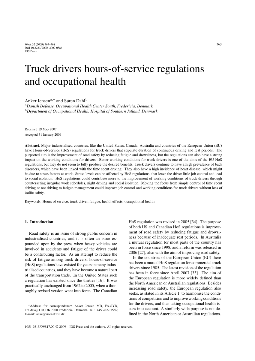 Commercial Vehicle Drivers Hours of Service Regulations