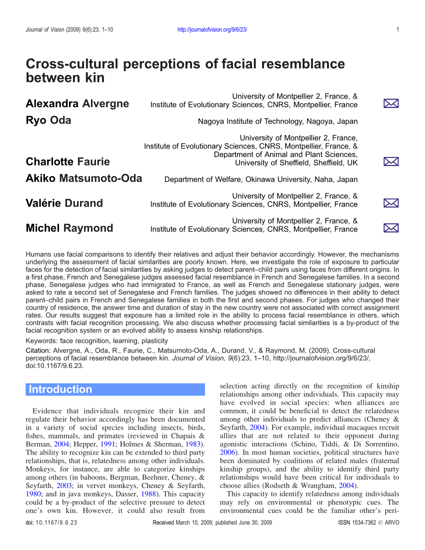 (PDF) Cross-Cultural Perceptions of Facial Resemblance between Kin