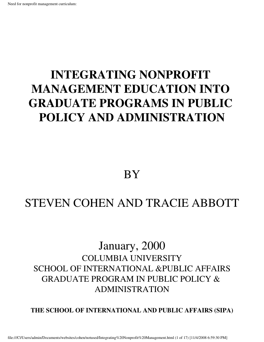 (PDF) Integrating Nonprofit Management Education Into Graduate Programs