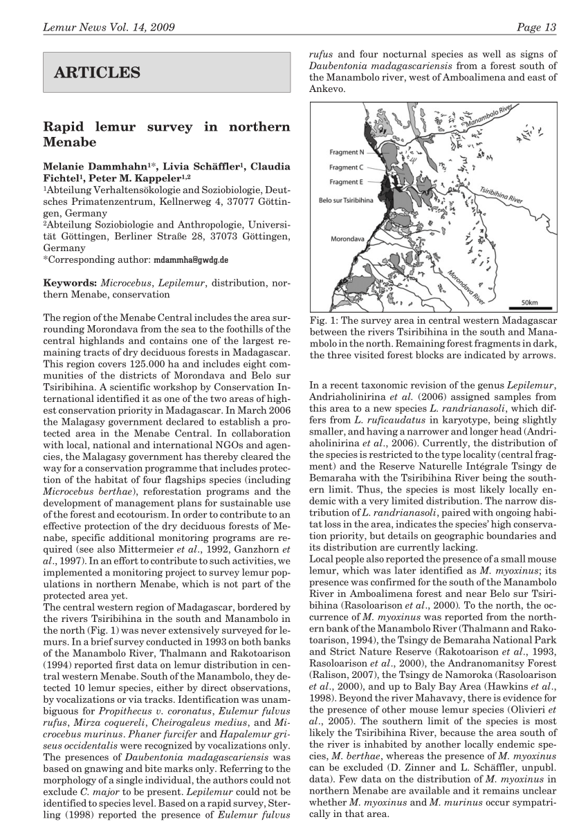 Pdf Rapid Lemur Survey In Northern Menabe - 