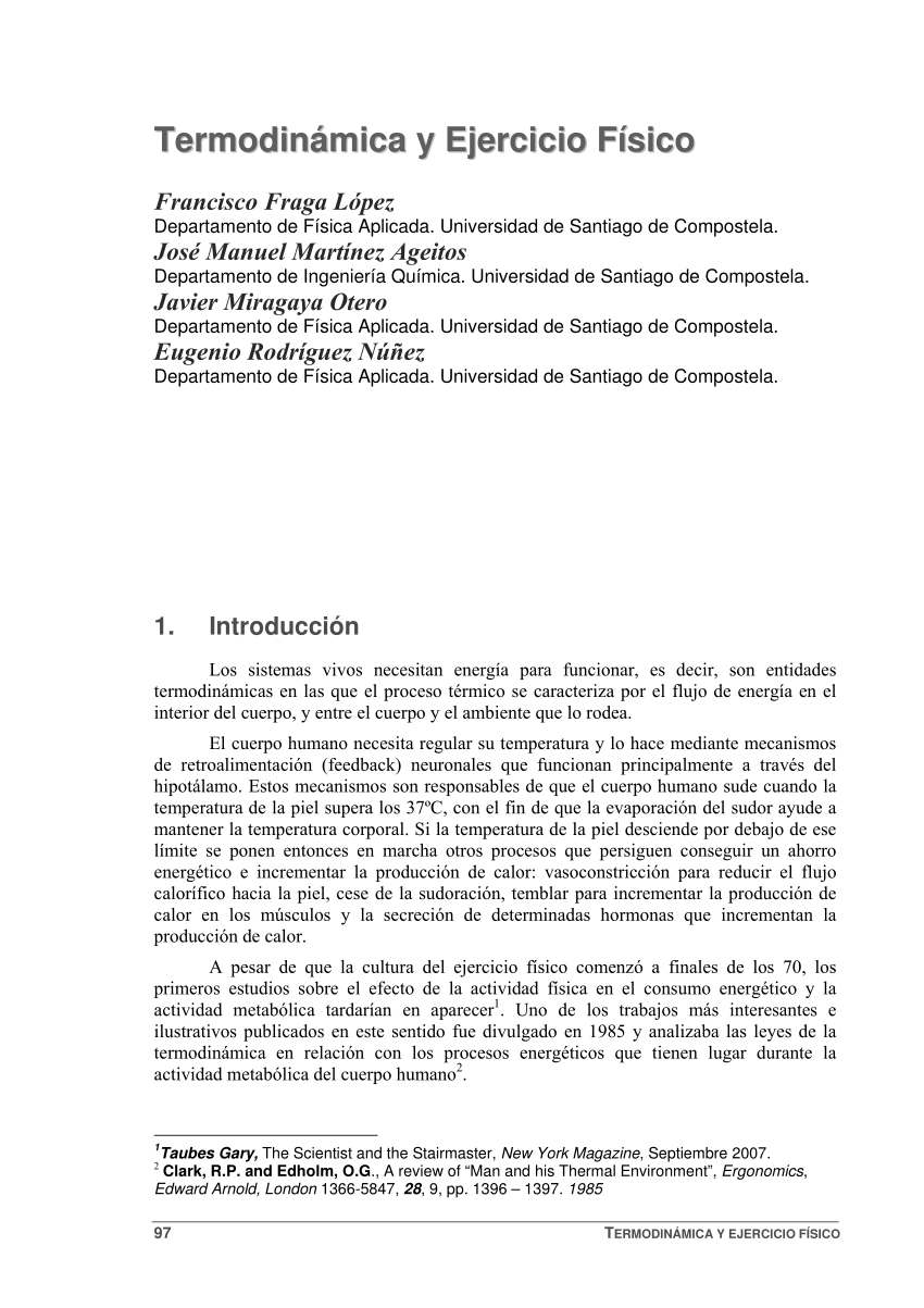 PDF) Termodinámica y Ejercicio Físico