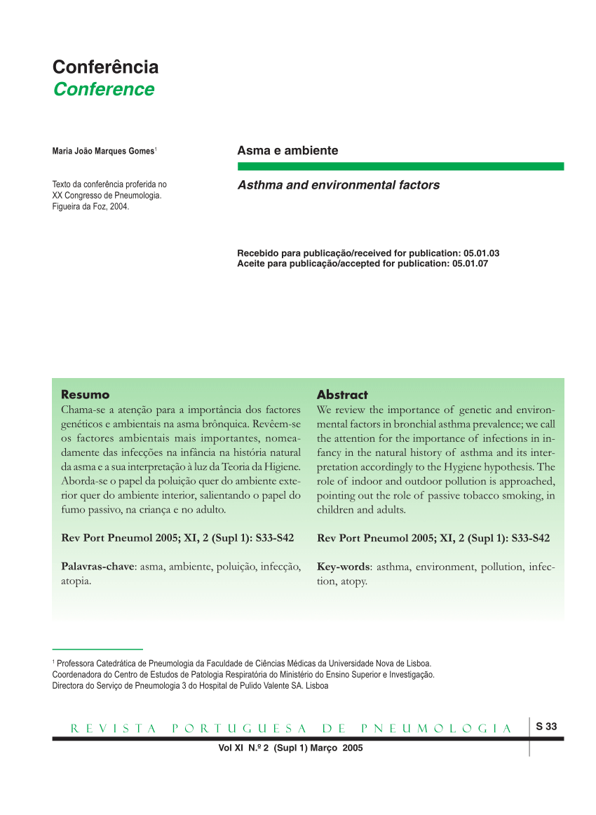 (PDF) Asma e ambiente/Asthma and environmental factors