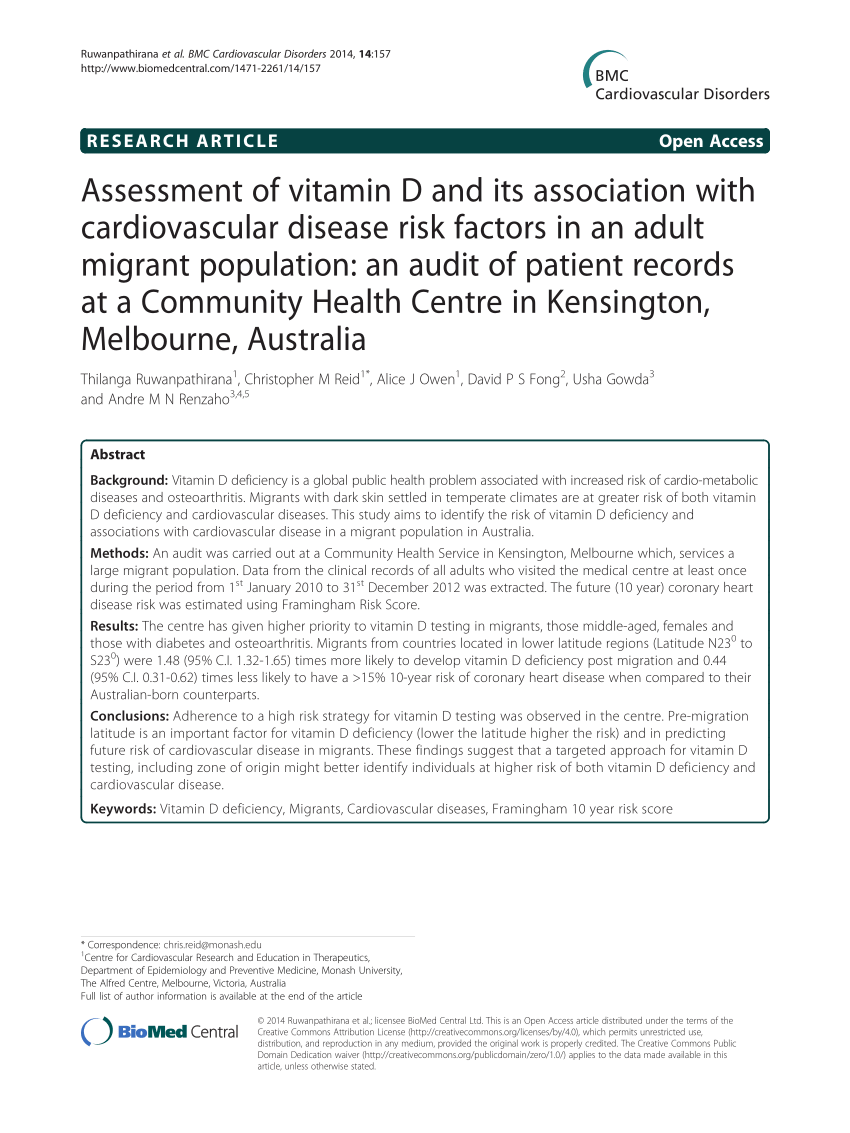 Pdf Assessment Of Vitamin D And Its Association With