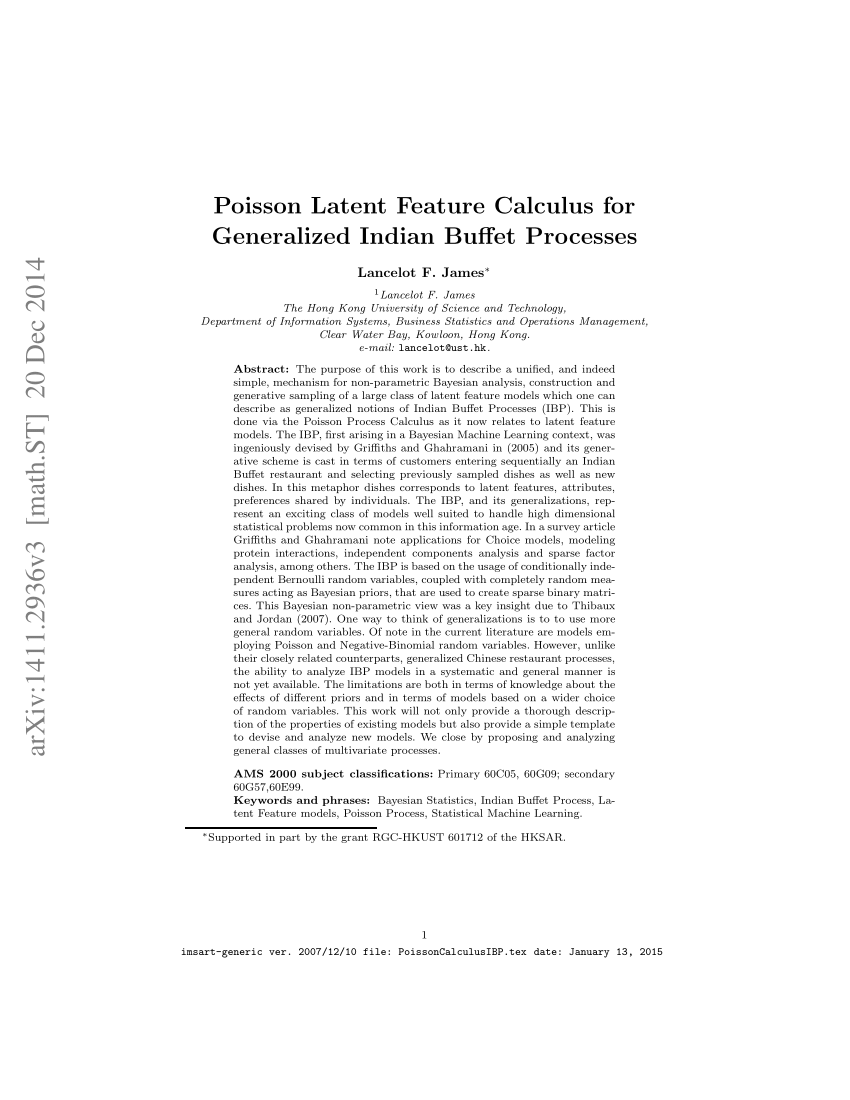 Pdf Poisson Latent Feature Calculus For Generalized Indian Buffet Processes