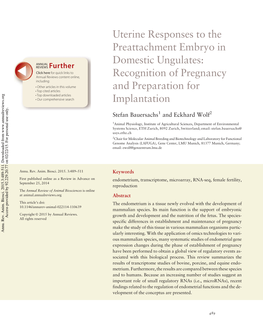 Pdf Uterine Responses To The Preattachment Embryo In Domestic Ungulates Recognition Of Pregnancy And Preparation For Implantation