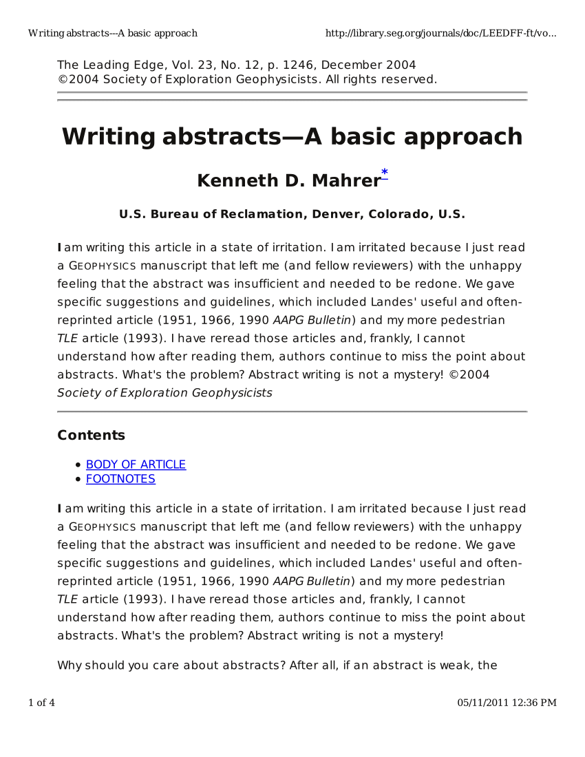 (PDF) Writing abstracts—A basic approach