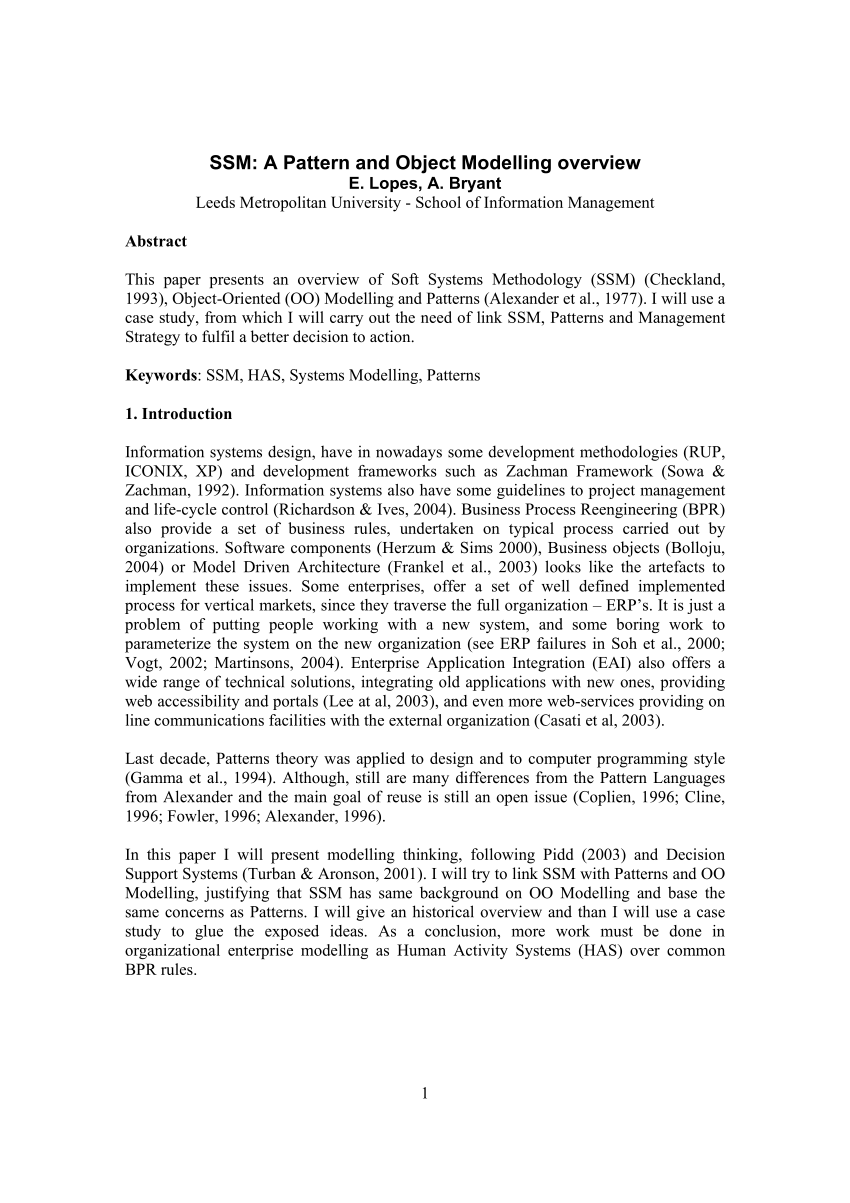 (PDF) SSM: A Pattern and Object Modelling overview