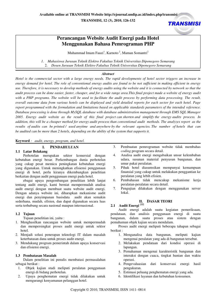 PDF Perancangan Website Audit Energi Pada Hotel Menggunakan Bahasa