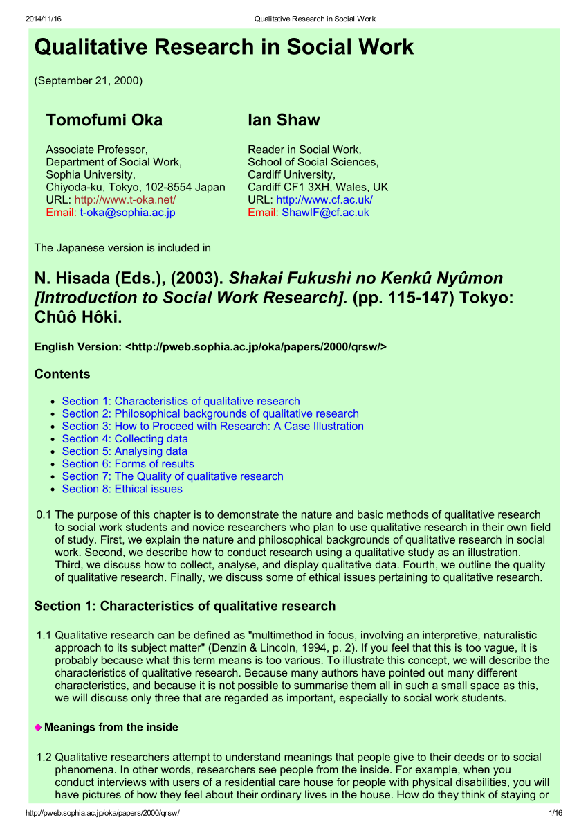 Pdf Qualitative Research In Social Work