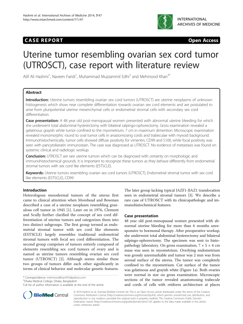 Pdf Uterine Tumor Resembling Ovarian Sex Cord Tumor Utrosct Case Report With Literature Review 