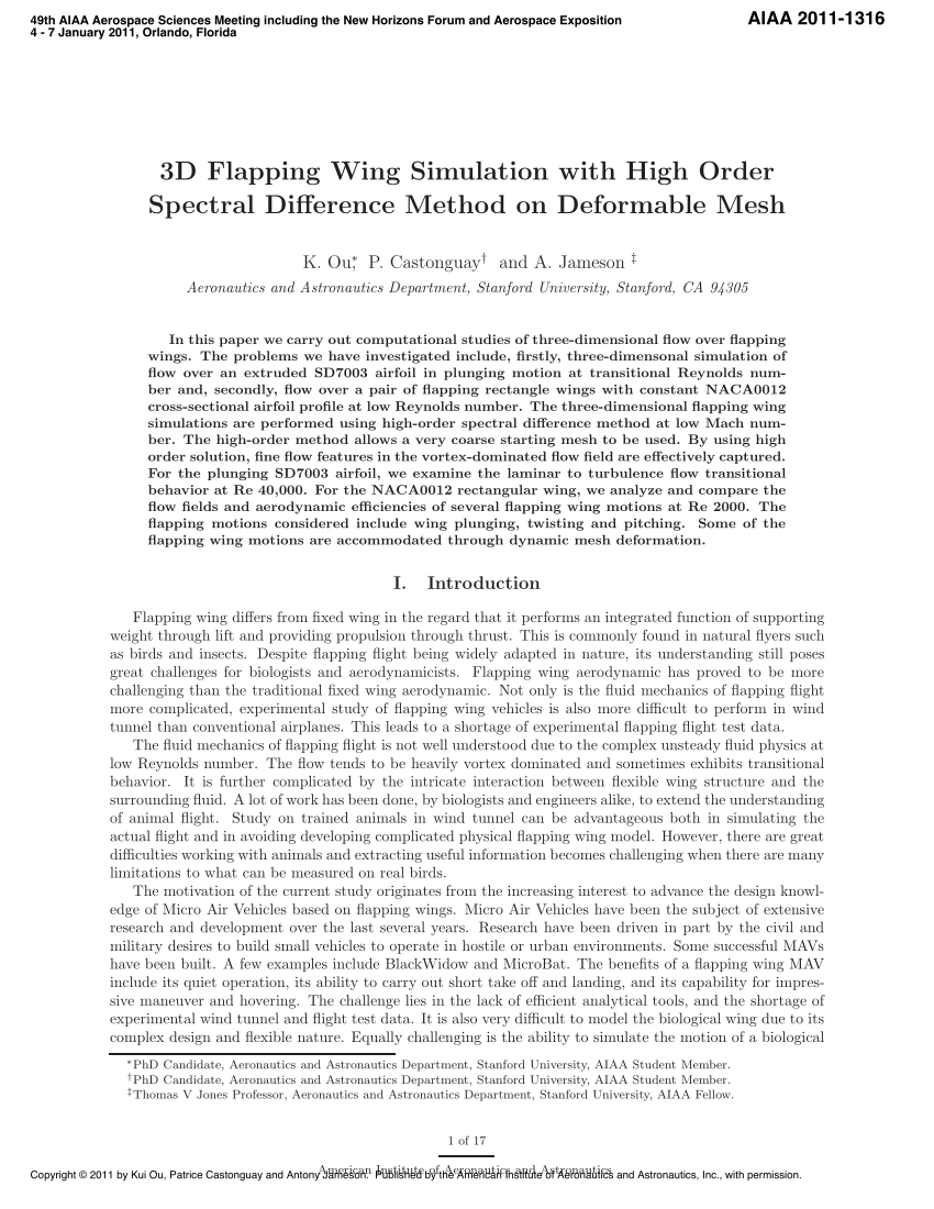 PDF) 3D Flapping Wing Simulation with High Order Spectral Difference Method on Deformable Mesh