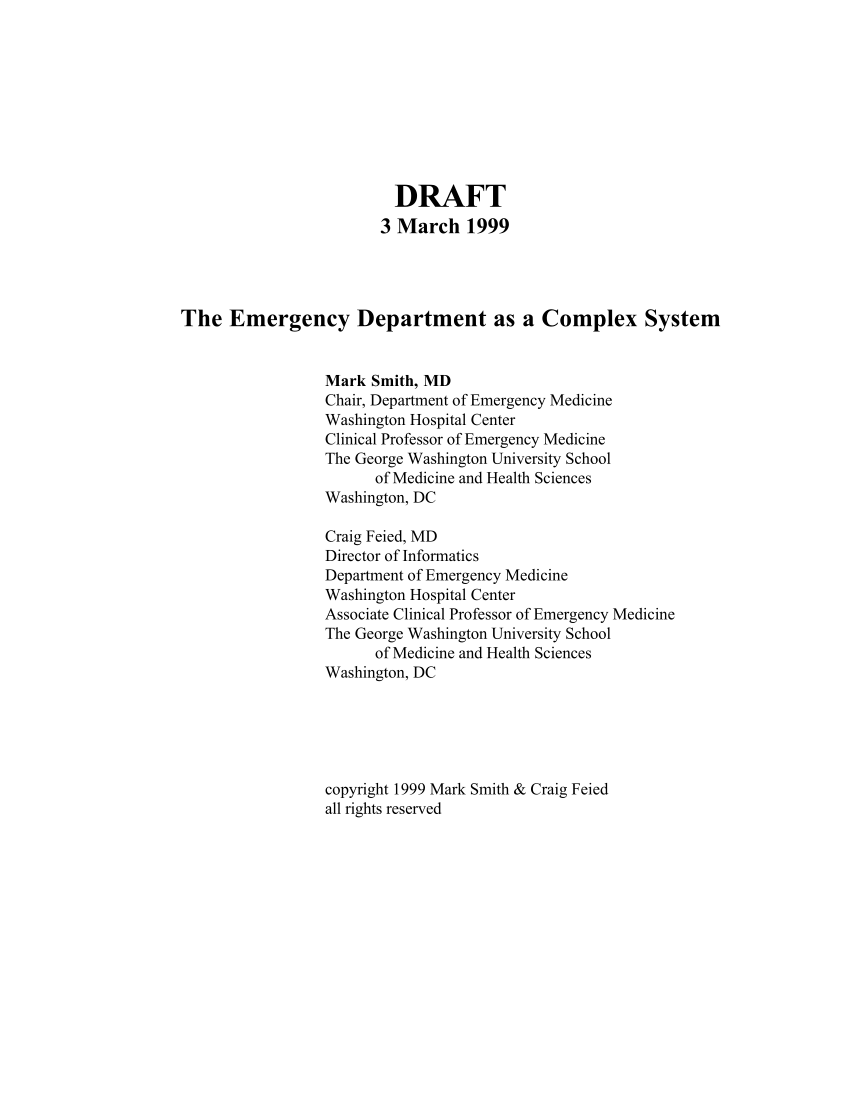 Pdf The Emergency Department As A Complex System