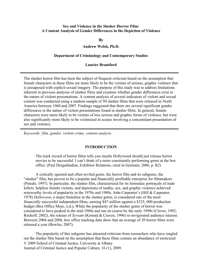 PDF) Sex and Violence in the Slasher Horror Film: A Content Analysis of  Gender Differences in the Depiction of Violence