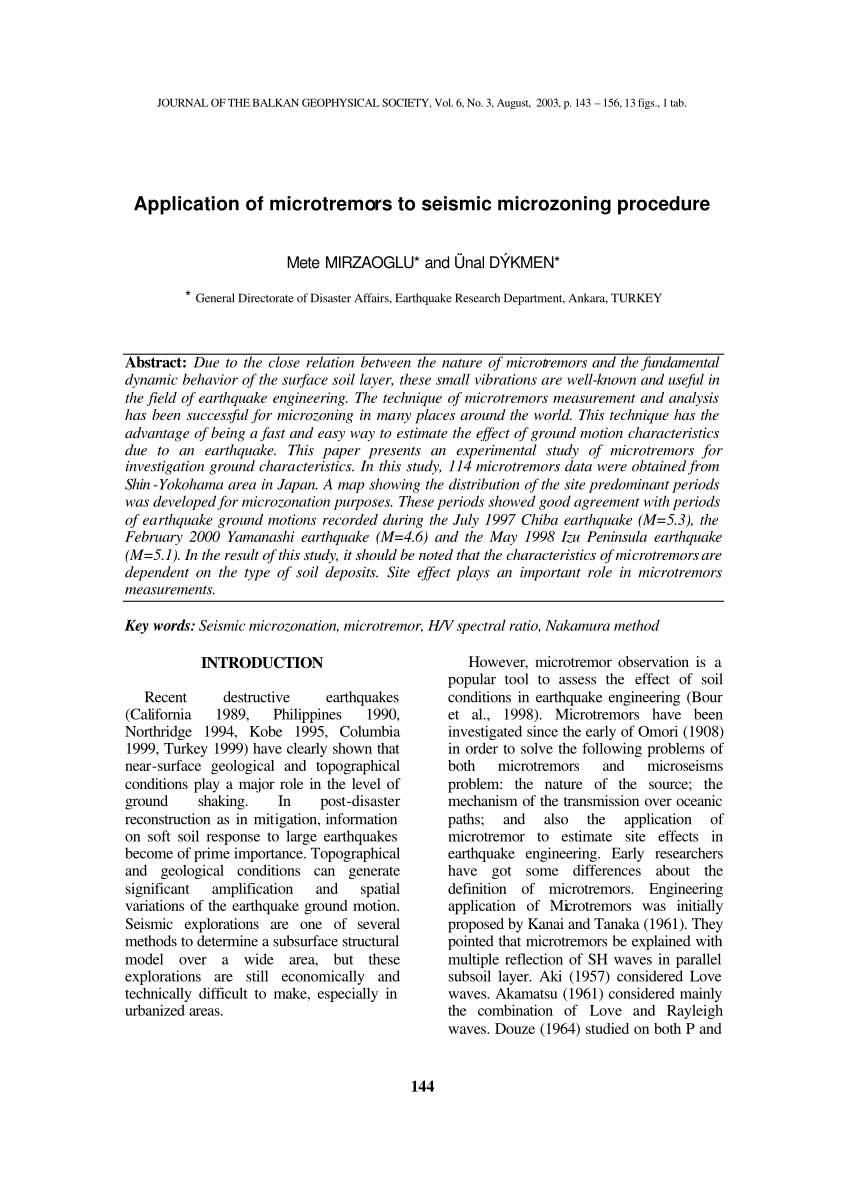 Pdf Application Of Microtremors To Seismic Microzoning Procedure