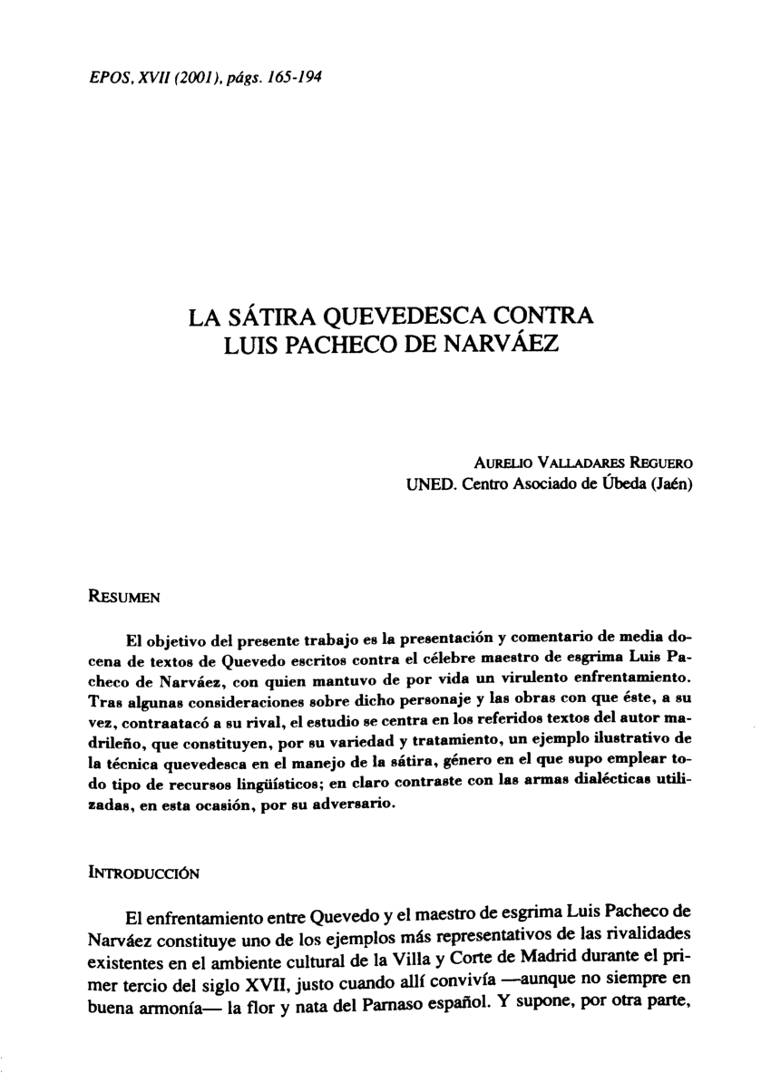 PDF) La sátira quevedesca contra Luis Pacheco de Narváez