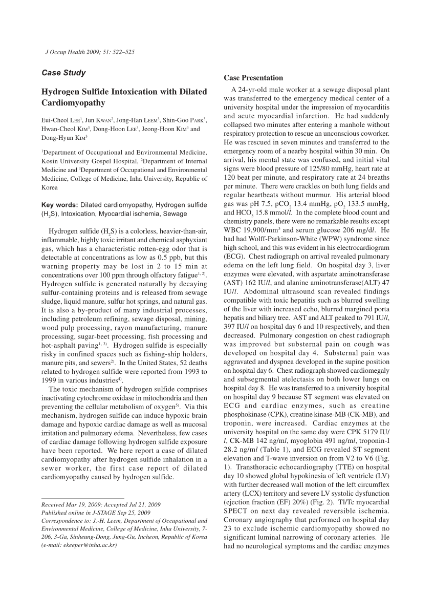 (PDF) Hydrogen Sulfide Intoxication with Dilated Cardiomyopathy