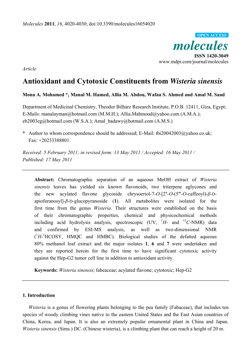 PDF Antioxidant and Cytotoxic Constituents from Wisteria sinensis