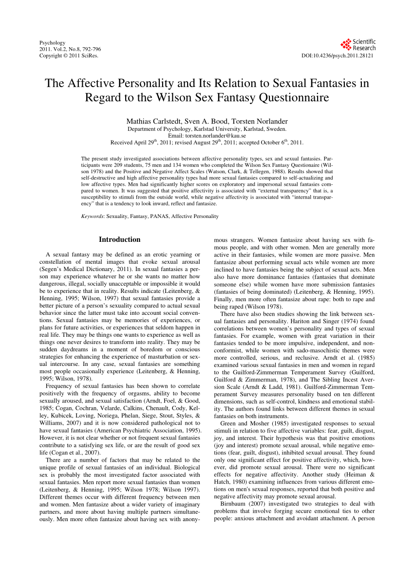 Pdf The Affective Personality And Its Relation To Sexual Fantasies In Regard To The Wilson Sex 3382