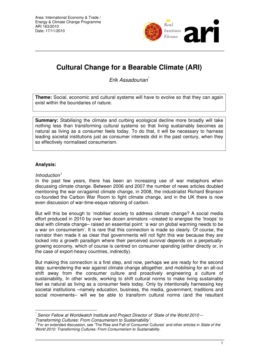 Pdf Cultural Change For A Bearable Climate Ari