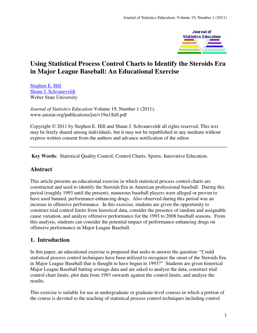 Pdf Using Statistical Process Control Charts To Identify The Steroids Era In Major League Baseball An Educational Exercise
