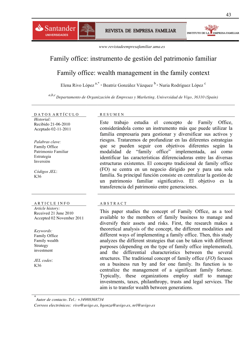 PDF) FAMILY OFFICE: INSTRUMENTO DE GESTIÓN DEL PATRIMONIO FAMILIAR