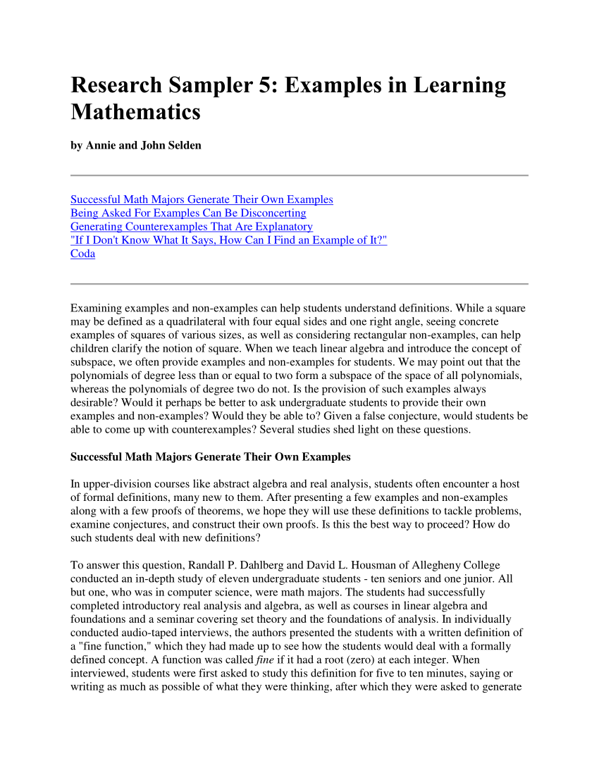 topics for undergraduate research in mathematics