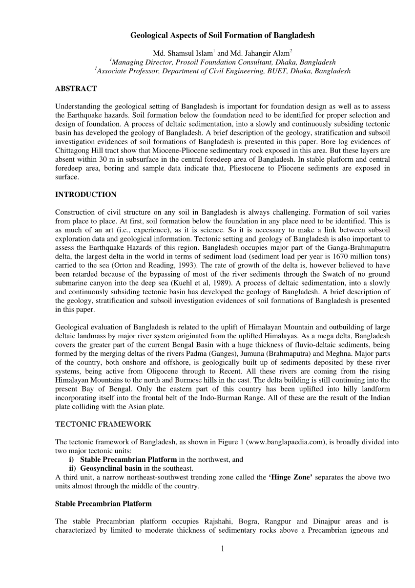 (PDF) Geological Aspects of Soil Formation of Bangladesh