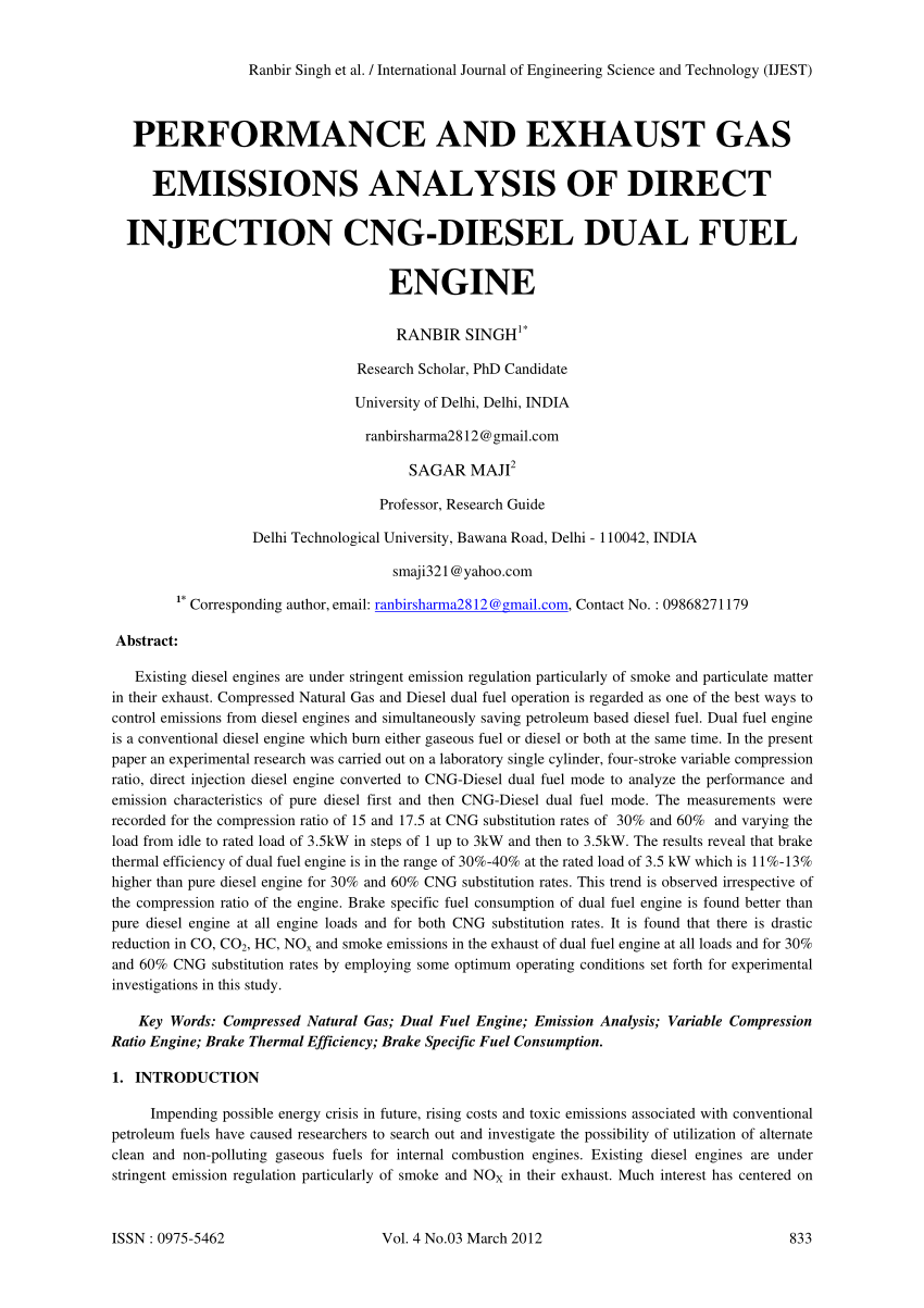 Pdf Performance And Exhaust Gas Emissions Analysis Of Direct Injection Cng Diesel Dual Fuel Engine