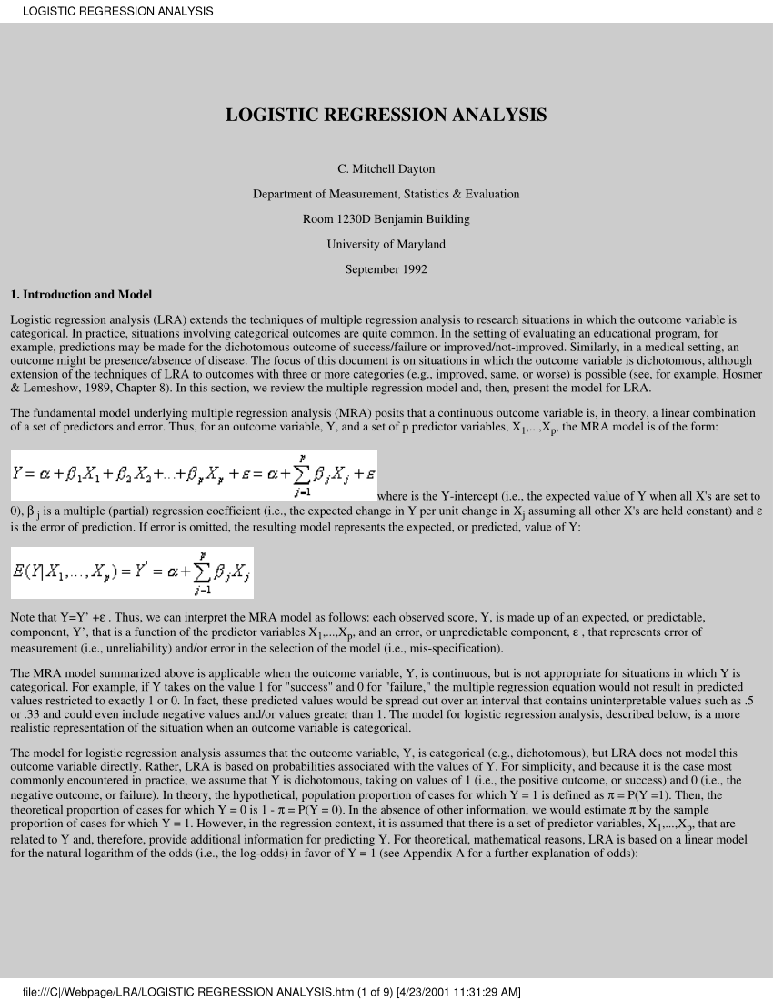 logistic regression research paper pdf