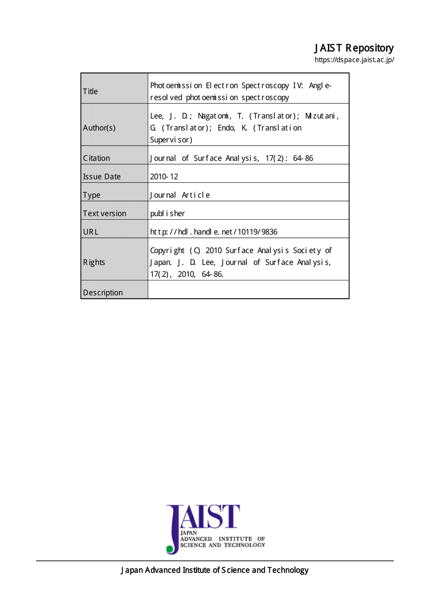 PDF) Photoemission Electron Spectroscopy IV: Angle-resolved