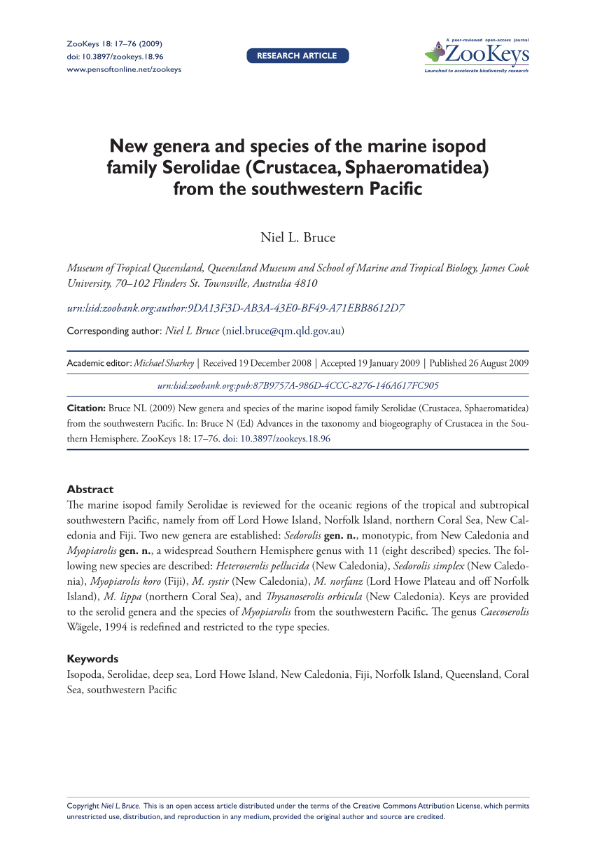 (PDF) New genera and species of the marine isopod family Serolidae ...