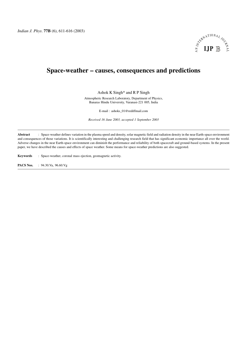 (PDF) Spaceweather causes, consequences and predictions
