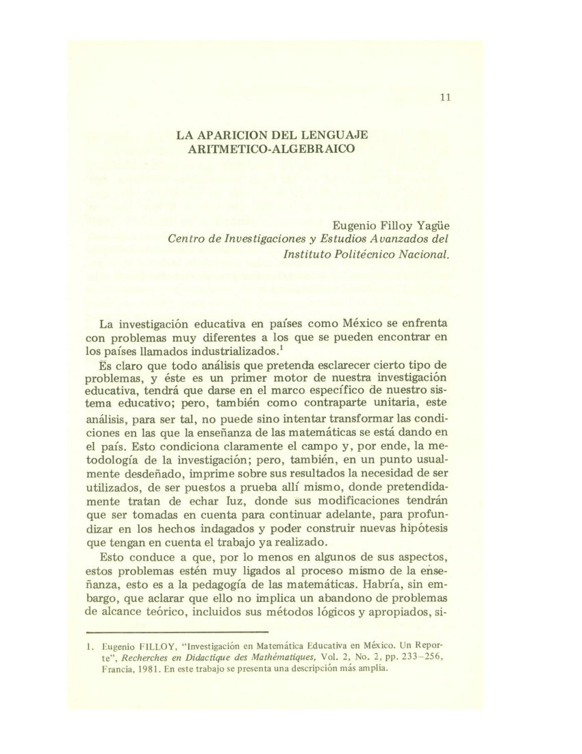 (PDF) La Aparición del Lenguaje AritméticoAlgebraico.