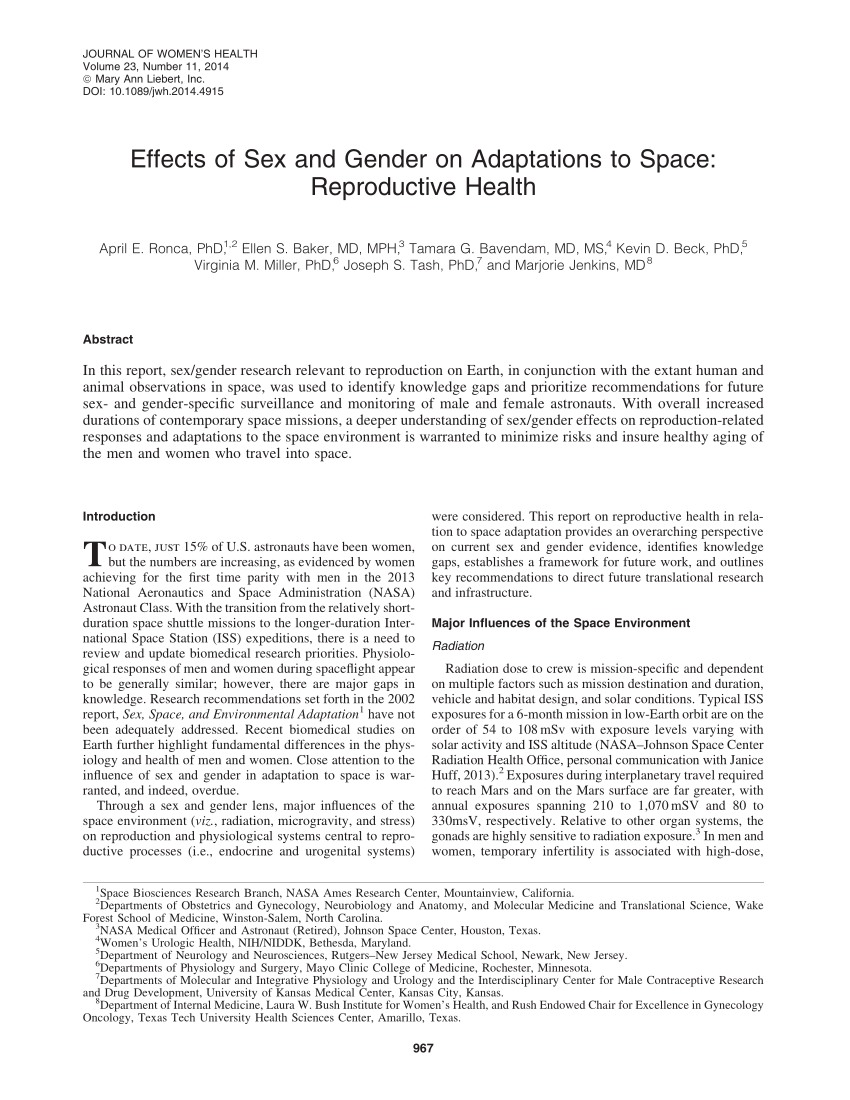 PDF) The Impact of Sex and Gender on Adaptation to Space: Executive Summary