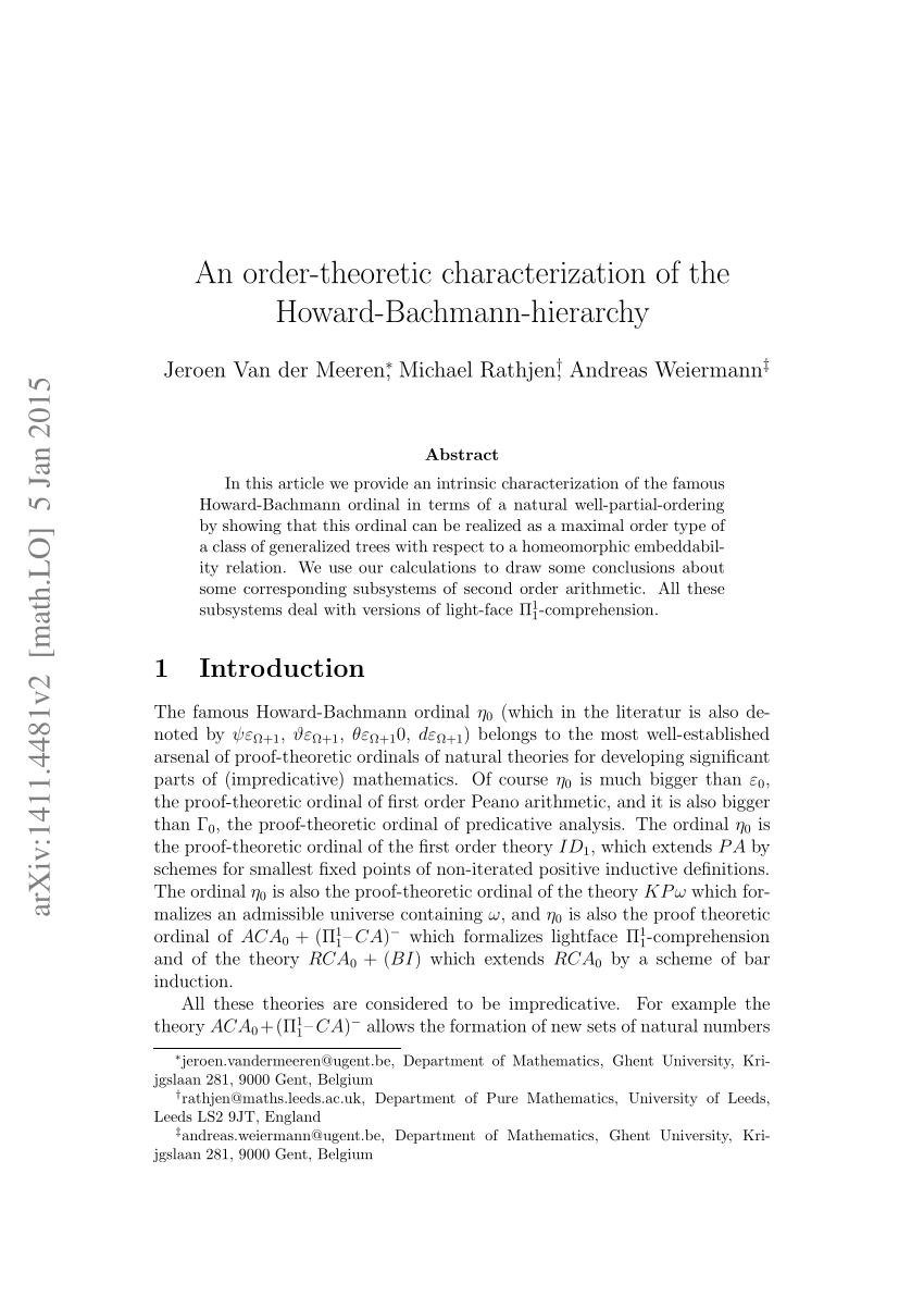 Pdf An Order Theoretic Characterization Of The Howard Bachmann Hierarchy