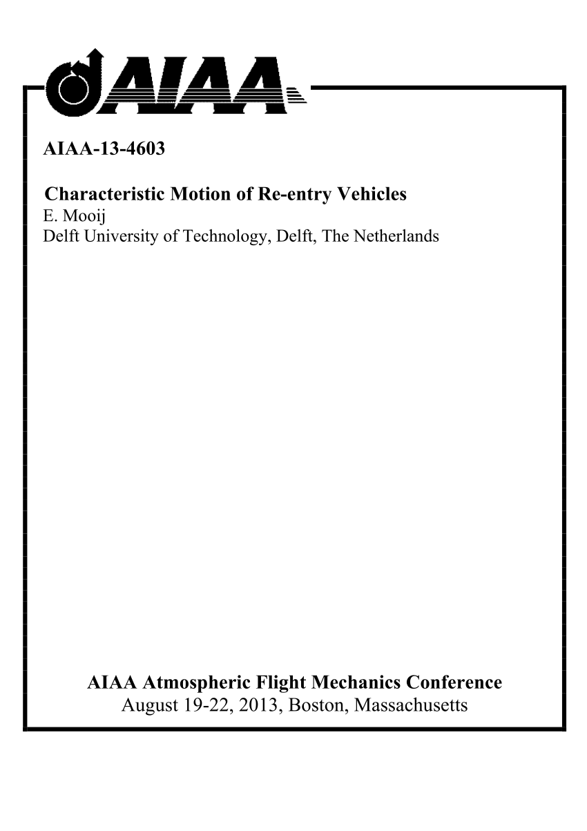 PDF) Characteristic Motion of Re-entry Vehicles
