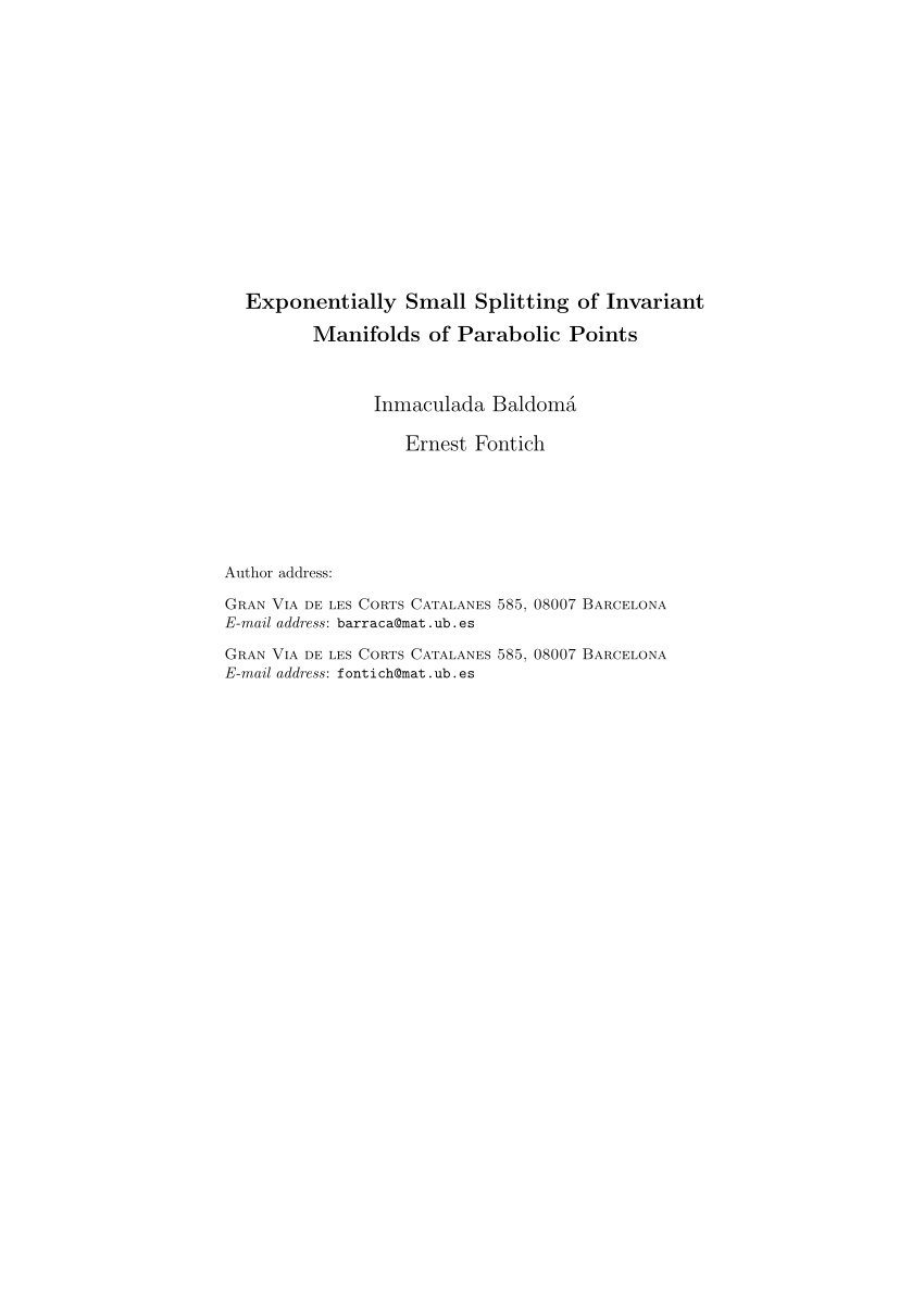 Pdf Exponentially Small Splitting Of Invariant Manifolds Of Parabolic Points