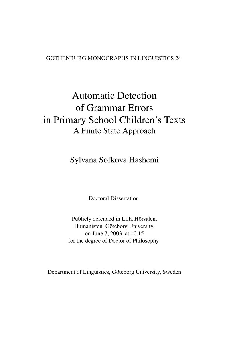 PDF) Automatic detection of grammar errors in primary school 