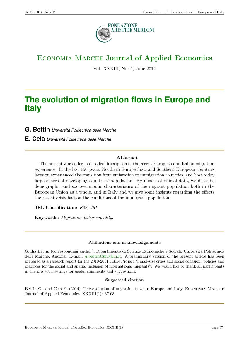 Pdf The Evolution Of Migration Flows In Europe And Italy