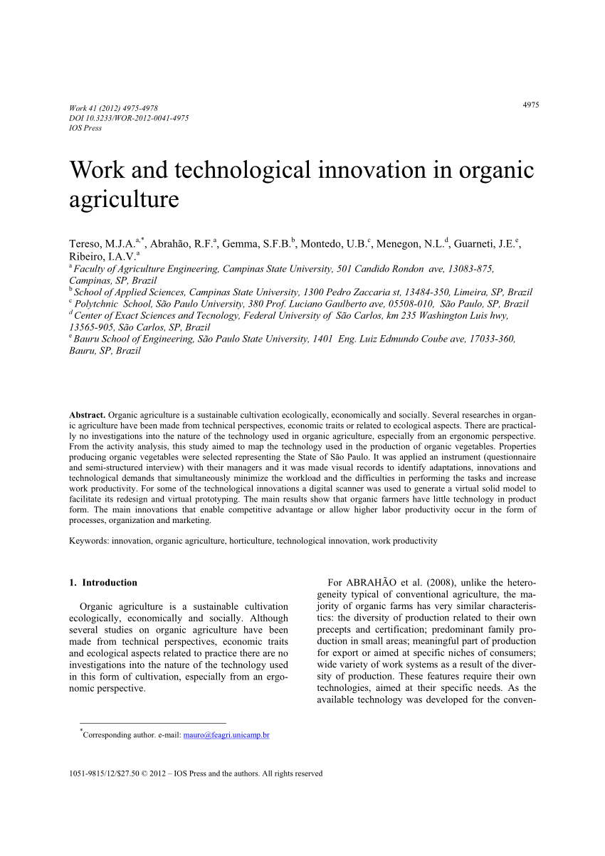 PDF) Complexidade e Agricultura: Organização e Análise Ergonômica Do  Trabalho Na Agricultura Orgânica
