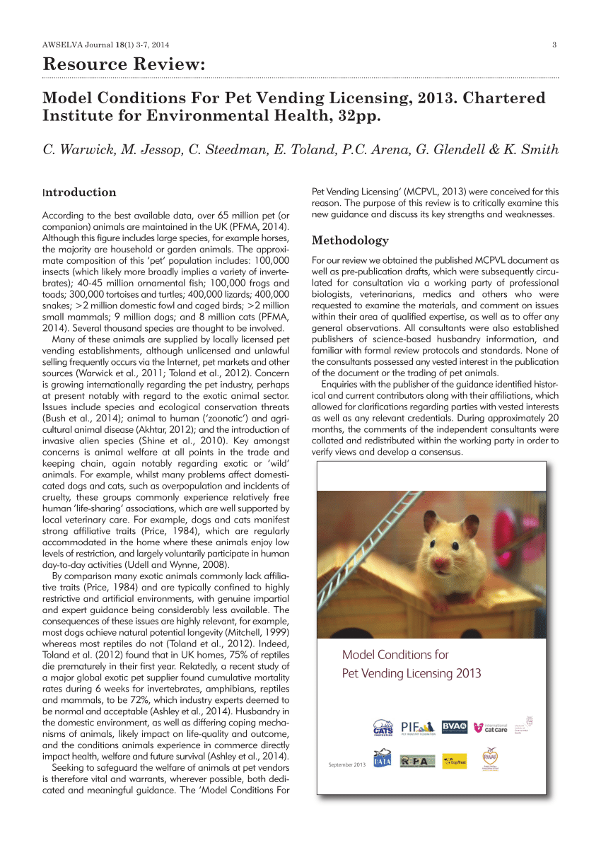 PDF) Model Conditions For Pet Vending Licensing, 2013. Chartered ...