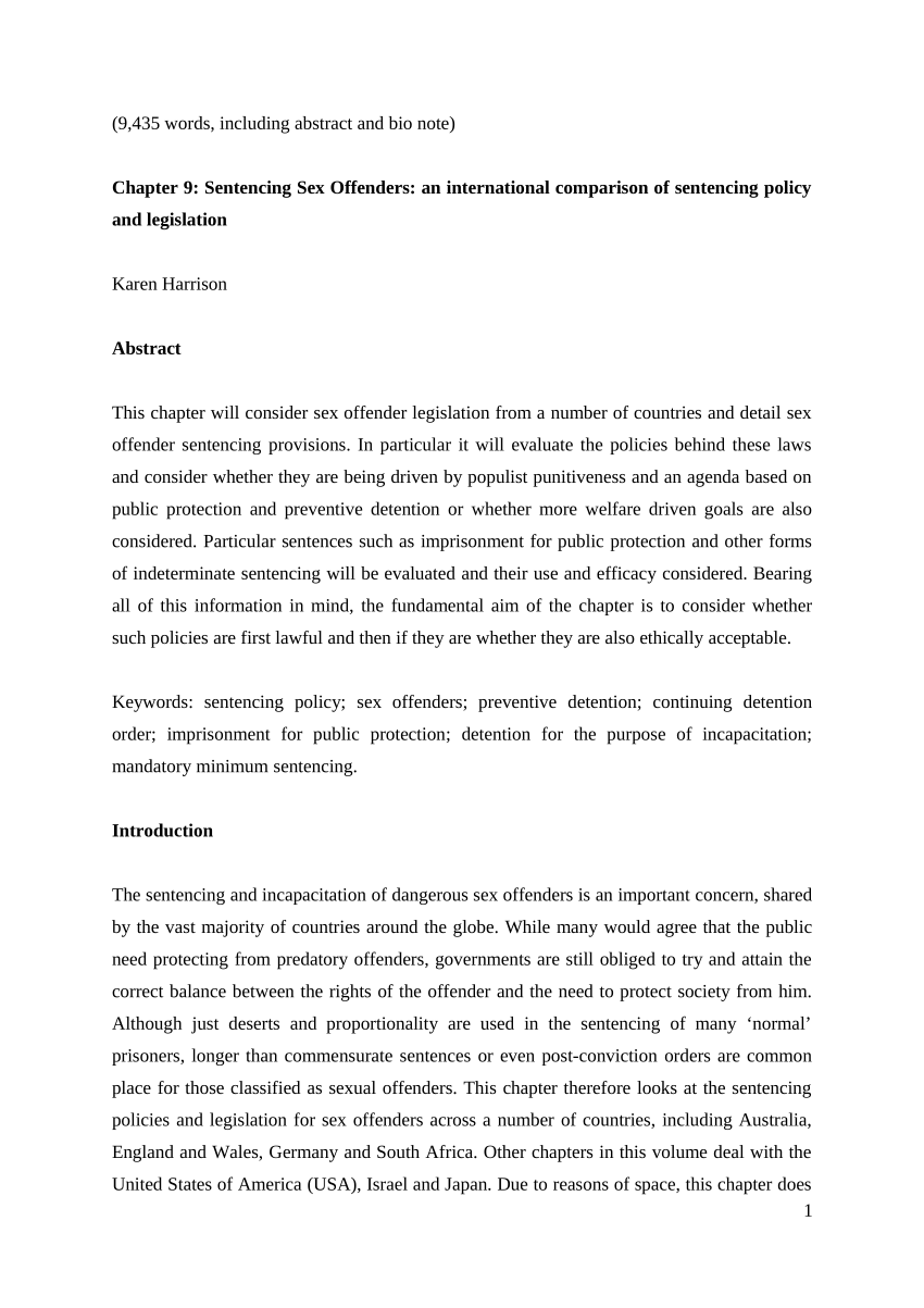 Pdf Sentencing Sex Offenders An International Comparison Of