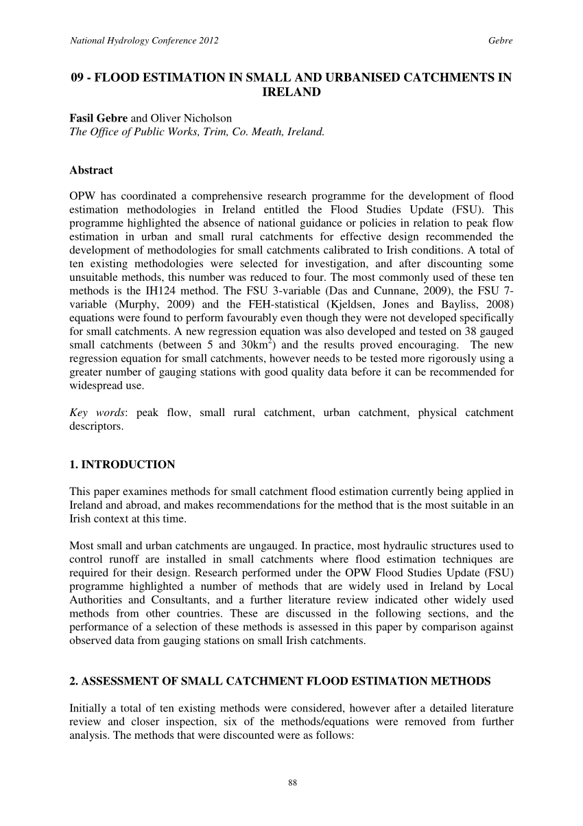 Pdf Flood Estimation In Small And Urbanised Catchments In Ireland