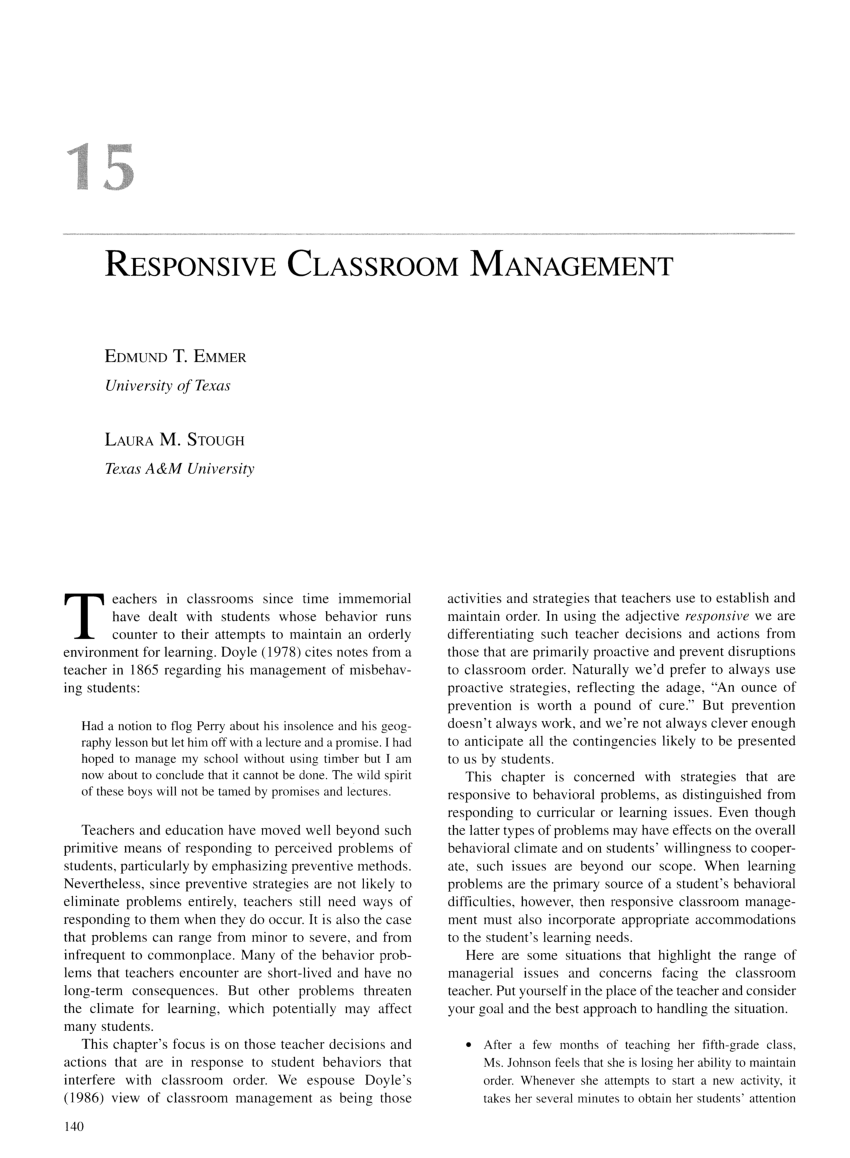 (PDF) Responsive classroom management