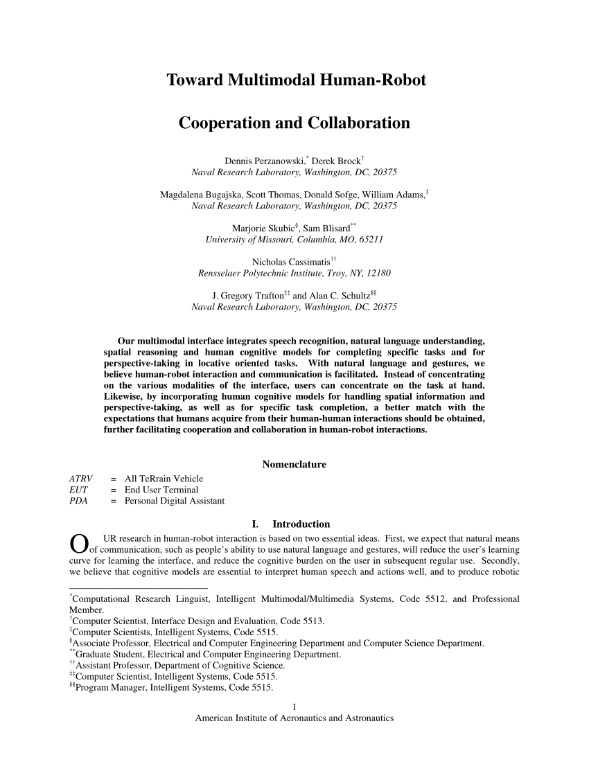 PDF) Toward Multimodal Human-Robot Cooperation and Collaboration