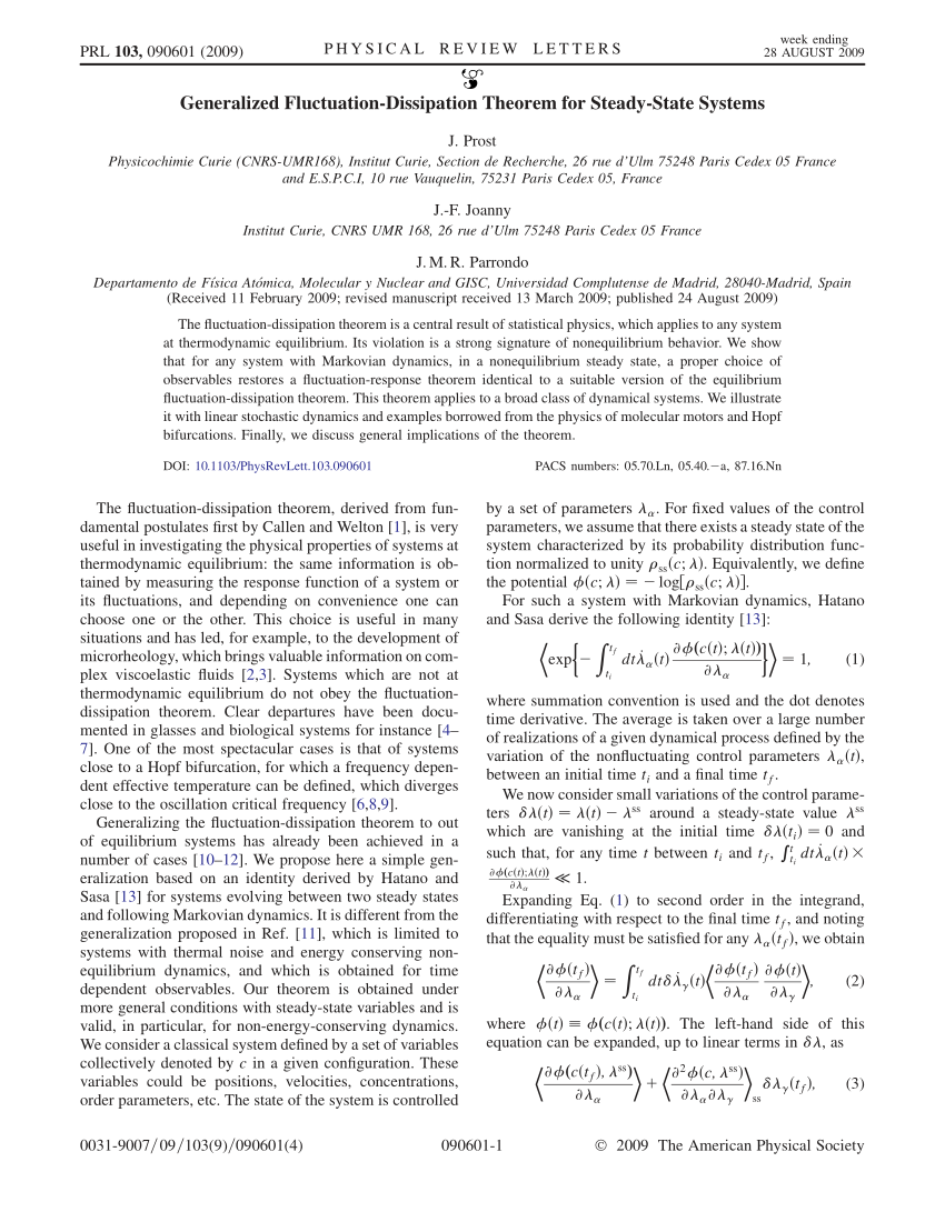 Pdf Generalized Fluctuation Dissipation Theorem For Steady State Systems