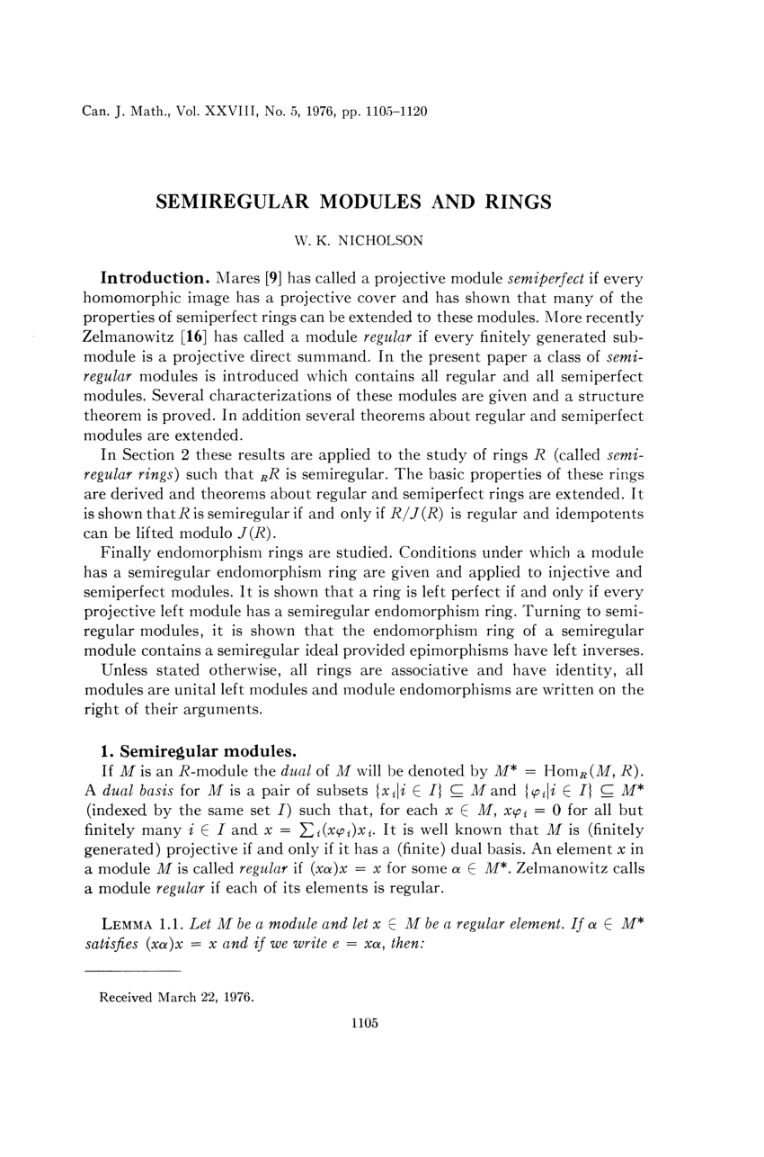 Pdf Semiregular Modules And Rings