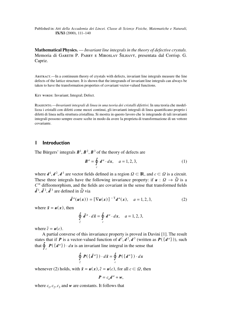 Pdf Invariant Line Integrals In The Theory Of Defective Crystals