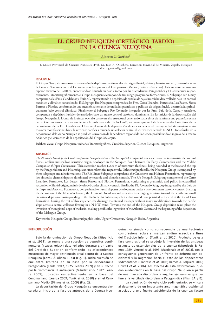 Pdf Garrido A C 2011 El Grupo Neuquen Cretacico Tardio En La Cuenca Neuquina