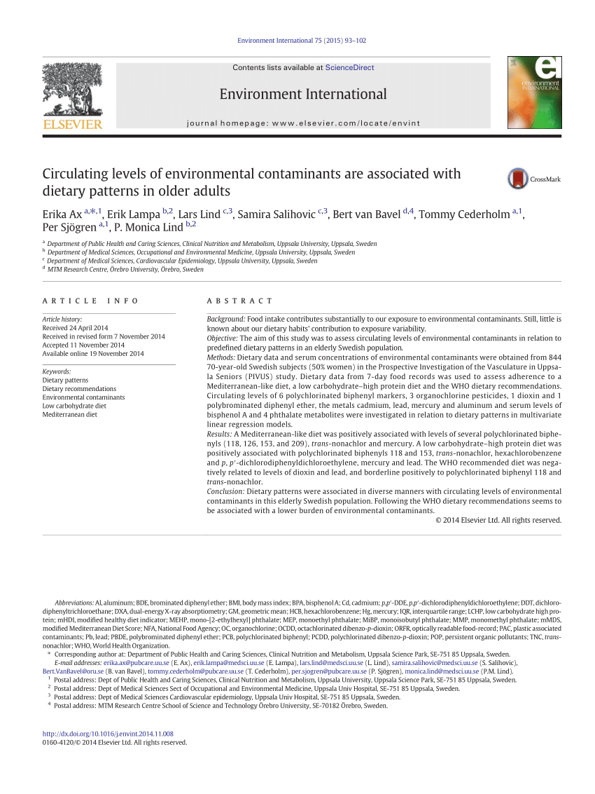 Pdf Circulating Levels Of Environmental Contaminants Are Associated With Dietary Pattern